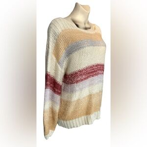 Easel Los Angeles BOHO Multicolor Striped Oversized Open Knit Sweater Sz Medium